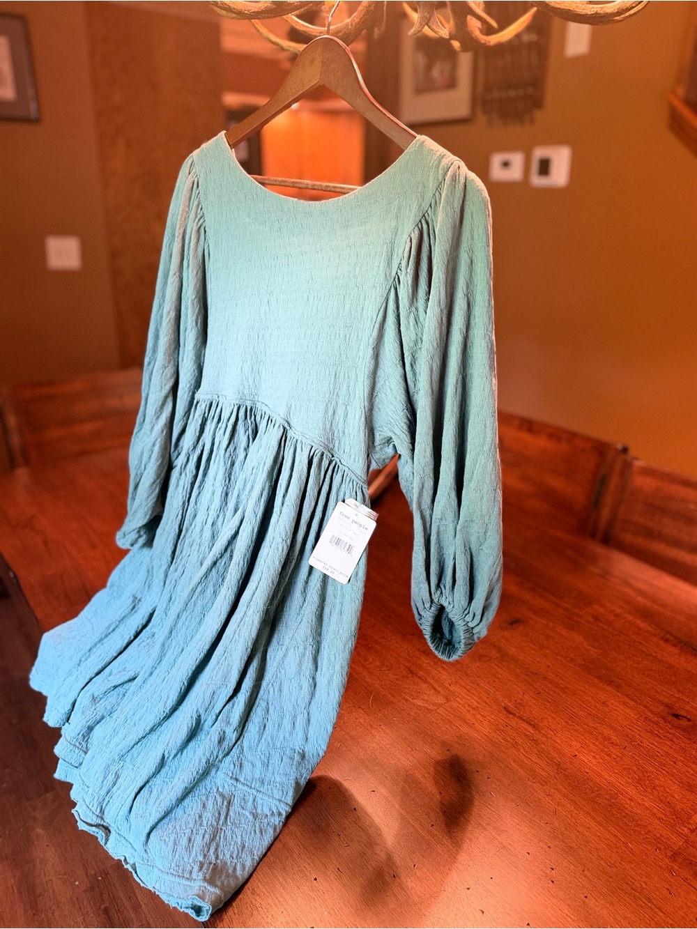 Free People Get Obsessed Sage Green Gauze Babydoll Mini Dress Pockets XS OS